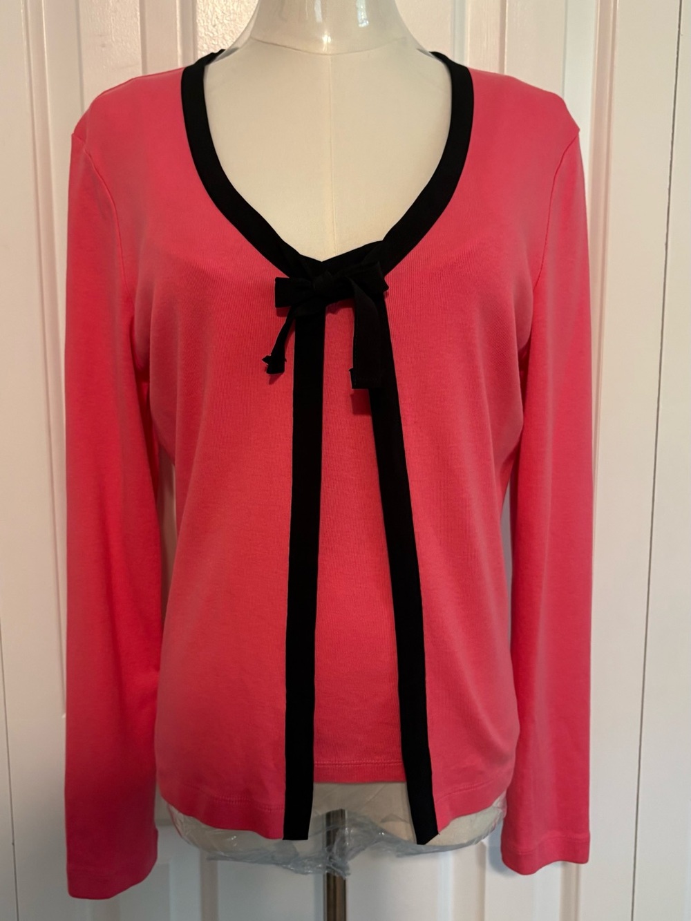 MERCER & MADISON, Coral Pink Twinset (Cami & Cardi) with black trim, Size M